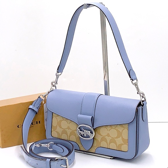 COACH Georgie Shoulder Bag In Signature Canvas 
Silver/Light Khaki/Marble Blue - Picture 1 of 16